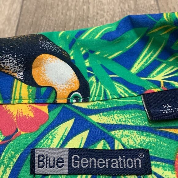 Mens Blue Generation Tucan Floral‎ Tropical Print Hawaiian Shortsleeve Shirt - Picture 4 of 6